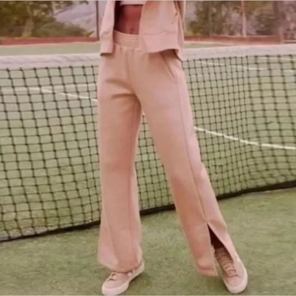 PACT Courtside Fleece Sweatpants Blush Posey Pink Split Hem